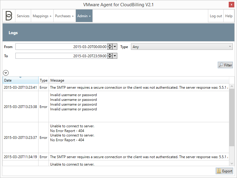 *Figure 1:* The Logs screen.