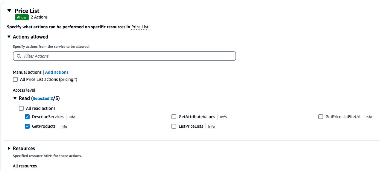 Figure AWS Connector 11: Selecting the pricing policy actions