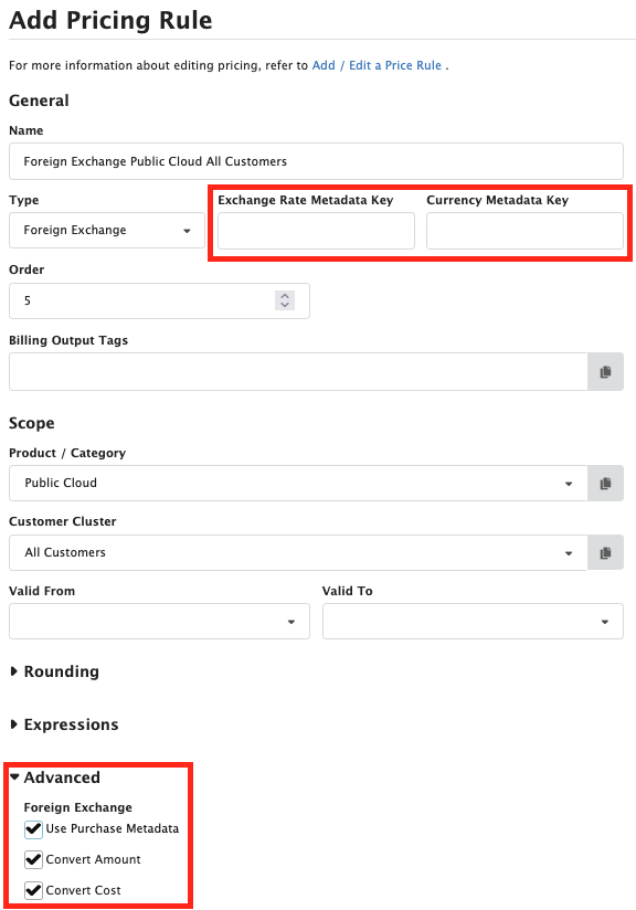 Foreign Exchange Type Pricing Rule using purchase metadata Figure Pricing Rules 14: Foreign Exchange Type Pricing Rule using purchase metadata