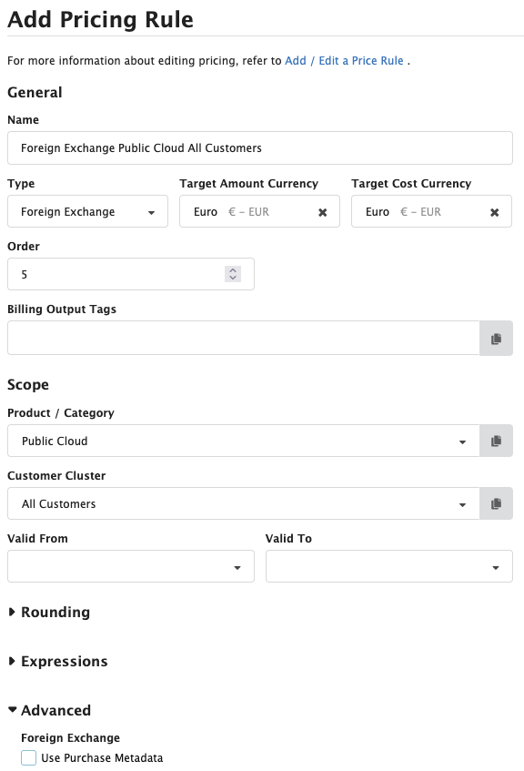 Foreign Exchange Type Pricing Rule Figure Pricing Rules 13: Foreign Exchange Type Pricing Rule