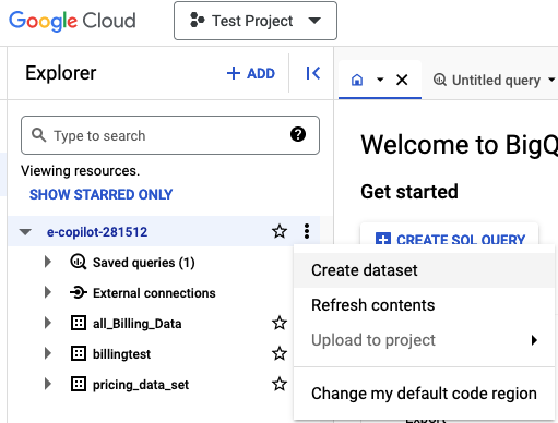 Figure GCP 3: GCP Create dataset button