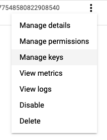 Figure GCP 8: GCP Manage Keys button