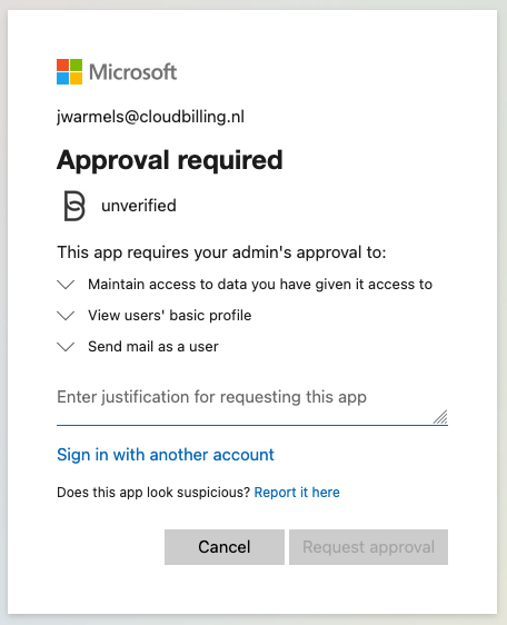 Figure Messaging 8: Microsoft 365 Graph Approval Required Screen