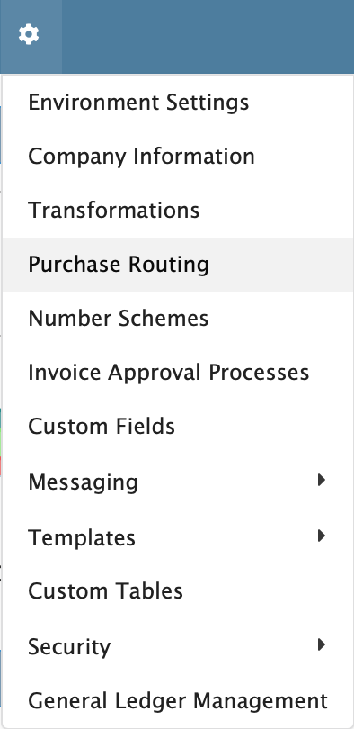 Figure Administration 6: Purchase routing Administrations menu
